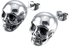 INNOVESS Punk Skull Earrings, Vintage Zinc Alloy Stud Earrings for Men & Women, Gothic Silver Ear Piercing Jewelry for Halloween, Cosplay & Parties