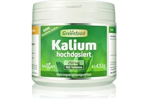 Greenfood Kalium, 250 mg, 360 Tabletten - Nervensystems, Muskelfunktion und Blutdruck. OHNE künstliche Zusätze. Ohne Gentechn