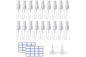 NOKDAL 18 Pezzi 30ML Flacone Spray Vuoti Piccoli Bottiglie Spray Plastica Spruzzini Nebulizzatori Trasparente Atomizzatore Riutilizzabili Fine Nebbia Bottiglia da Viaggio Flacone con Etichette Imbuto