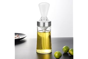 STRONGHOLDEN Oil Dispenser Bottle with Barbecue Brush - Oil Storage and Dispenser Container and Silicone Basting Brush for Kitchen BBQ Grilling Baking and Cooking, Oil Brush Pot, White