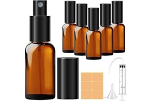 Amentalove 6 Stücke 30ml Braunglas Sprühflasche, Sprühflasche Klein Glas mit Trichter und Spritze, Nachfüllbar Sprühflaschen Leer, Portable Reisen Spenderflaschen für Parfüm, ätherische Öle, Lotionen