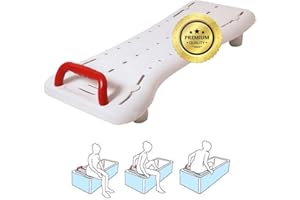 OrtoPrime Asiento Bañera Adulto Antideslizante - Tabla de Bañera Ajustable para Fácil Transferencia - con Asa de Seguridad - Banco de Baño Comodidad y Seguridad