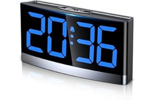 Rolgno Reveil Matin Numérique, Horloge Digitale avec Chiffres LED Bleus Visible, Réveil Enfant & Ado Alarm Clock avec 5 Luminosité Réglable & Volume, 3 Tonalités reveille, Snooze, 12/24H, Alimenté USB