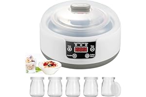 AISNY Yogurtiera, Macchina per Yogurt con Contenitore per Yogurt in Acciaio Inox e 5 Vasetti per Yogurt 220V 15W Yogurtiera Yogurt Greco Fatto in Casa per Yogurt Biologico Zuccherato o Senza Zucchero