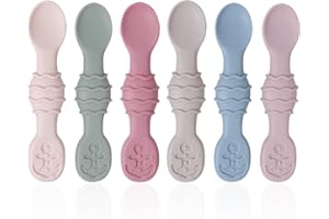 ABirdon Baby Weaning Spoons,6 Pack Silicone Self Feeding Baby Spoons,4-6 Months Toddler Spoons Baby led Weaning Spoon, BPA Free
