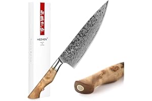 HEZHEN cuchillo de Chef profesional de acero de Damasco de 21cm, cuchillo de cocina VG10 cuchillo Gyuto cuchillo de sushi, adecuado para restaurantes familiares Figured Sycamore Wood Handle
