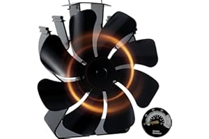 HAWCAFU 8 Blades Log Burner Stove Fan with Thermometer Heat Powered Wood Burner Fireplace Fan Triangle Base Fire Fans for Fireplace/Log Burner/Wood Burning Stove