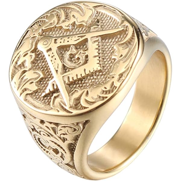 IFUAQZ Men's Masonic Ring – Stainless Steel Freemason Symbol Signet Ring With Blue Enamel (Silver/Black/Gold Tone)