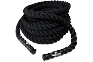 MATCHU - Battle Rope - Corde Ondulatoire - Corde Crossfit - Heavy Rope - Rope Fitness - Corde de Combat - 9M X 38 MM - Polyester tissé - 8 KG - Noir