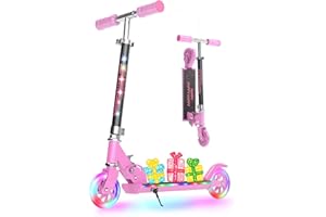 YEE RUN Roller Kinder 6 Jahre, Roller Kinder 3-12 Jahre, faltbar, leicht, mit LED Leuchträdern, Hinterradbremse, 3 Stufen Höhenverstellbar, 4 Zoll Räder für 50KG Max.