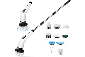 XINXINPHI Cepillo Limpieza Eléctrico Giratorio con 8 Cabezales Reemplazables, Fregadora Giratoria Eléctrica Hogar, Limpiador Velocidades Ajustables 2, Cepillos Mango Ajustable para Baño,Cocina, Azulejos, Piso