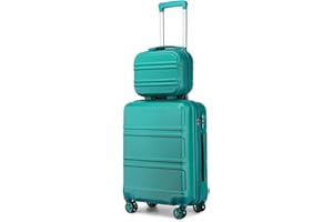 KONO Set di 2 Valigia e Borsa da Toilette, Bagaglio a Mano 55cm Rigido Trolley da Viaggio con 4 Ruote Rotanti e Lucchetto TSA, Turchese