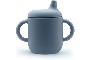 Navik | bicchiere bambino di silicone | bicchiere neonato 6 mesi | tazza bambini con due manici | blu artico