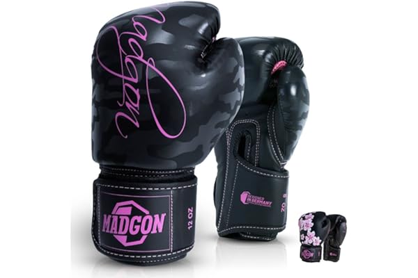 MADGON Gants de Boxe Femme – Matériau Premium Solidité Remarquable - Gants de Boxe – Gants MMA, Arts Martiaux, Entraînement et Boxe - Excellente Absorption des Chocs - Sac Inclus