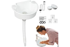 Avloppsbassäng plast liten, avlopp handfat hängande tvättställ med slang och dräneringsplugg och dräneringstillbehör, halvcirkel böjt handfat för camping trädgård källare byggarbetsplatser WC