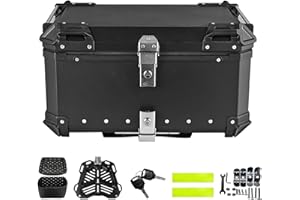 Oamger Moto Top Case,Top Case Moto de Aluminio Impermeable,baúl de Almacenamiento con Doble Llave,Caja de Cola de Motos con Cerradura de Seguridad,Caja de Equipaje para Almacenamiento de Cascos (65L)