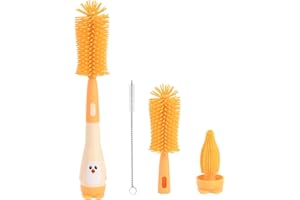 Vicloon Baby Flaschenbürste Set, 3 in 1 Silikon Babyflaschenbürste für Babyflaschenbürste und Sauger, BPA-frei, mit Soft Brush Saugerbürste Strohhalmreiniger(Gelb-Pinguin)