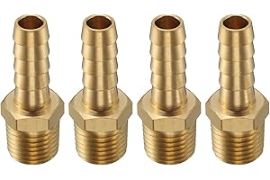 sourcing map 4pcs Brass Barbed Fitting 1/4" NPT Male to 5/16" Hose ID for Home Brew Pipe Fitting Direct Thread Tower Connector Durable Construction