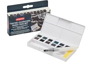 Derwent Bandeja de Pinturas de Carboncillo Tintado, 12 Colores, Calidad Profesional, Solubles en Agua, Mezclable, Portátil, Incluye Paletas, Mini Pincel y Esponja para Limpiar, 2305872
