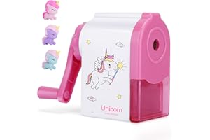 TCJJ Anspitzer Mit BehäLter Für Kinder, Einhorn Bleistiftspitzer Für Haus Und Klassenzimmer, Schön Anspitzer Mit Kurbel, Anspitzer Kinder Mit Einhorn SchulzubehöR FüR MäDchen