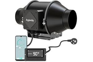 Aygrochy 100mm WiFi App Rohrventilator, EC-Motor 30W 363m³/h, 2800 U/min Abluftventilator mit Temperatur- und Feuchtigkeitsregler, Rohrlüfter für Wachstumszelte, Luftabsaugung und Rauchabzug