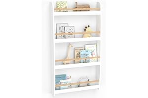 IDMarket - Libreria a muro per bambini a 4 ripiani in legno e bianco PAULETTE