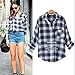 MLG124 The New Autumn Blouse Fashion Loose Long sleeve Lattice Shirt (L, BLUE)
