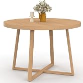 IDMarket Selma 4-6 people round dining table fixed beech effect 110 cm