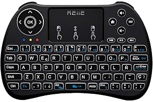 Reiie H9Plus Mini Touchpad Teclado Inalámbrico retroiluminado ,Color Negro QWERTY（tiene Ñ） (H9+)