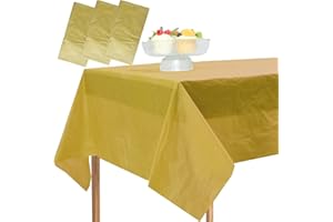 MLMOMVME 3Pcs Gold Plastic Table Cloth Rectangle 137 x 274cm Large Party Table Cover Spring Picnic Baby Shower Birthday Weddings Indoor Outdoor Waterproof Tablecloths