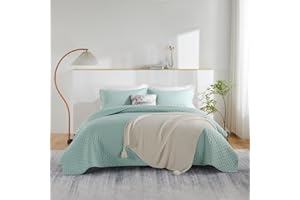 JUNCAI Bedspread Mint Green Double Size Bed, Soft Lightweight Summer Microfiber Coverless Duvet for All Season, 3 Piece Bedspread with Pillow Shams (1 Quilt, 2 Pillow Shams)