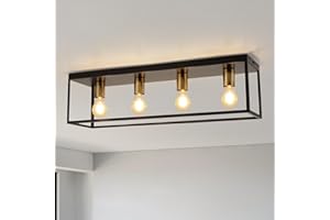 FORCOSO Black Ceiling Lights 4 Lights, Modern Industrial Ceiling Light E27 Flush Mount, LED Metal Cage Ceiling Light Fixture for Bedroom Living Room Kitchen Hallway Studio max.60W - NO Bulb