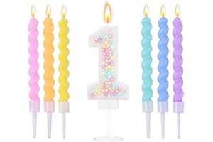 ‎OVALETTA Ovaletta Macaron Geburtstagskerzen Zahlen 1 - Bunte Kerzen für Torte, Geburtstag (6 Stücke)