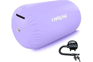 OWROMI Inflatable Gymnastics Air Mat Tumble Track with Gymnastics Air Barrel - Inflatable Air Spot Tumbler Backbend Trainer Air Roller Tumbling Mat with Electric Pump