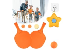ADERTOS Tischtennis Trainer Set Hängender Tischtennistrainer Star Form Tischtennis-Trainer-Set zum Aufhängen für den Innenbereich Tragbar Hängende Ping Pong Trainer mit 2 Schlägern 2 Übungsbällen