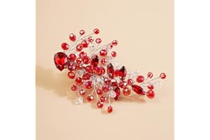 Kercisbeauty Red Crystal Hair Piece for Women and Girls Wedding Bridal Hair Clips Boho Cute Rhinestones Hair Accessory (Red)