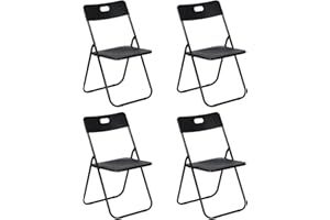 LuxNook Sedia pieghevole in plastica, sedia pieghevole impilabile, sedia pieghevole leggera, set di 4 pezzi, nero