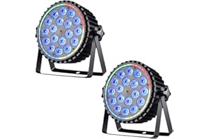 OLOAXOLX Luz Par LED de 180W, 2PCS 18 Luces RGBW con 35 Luces Auxiliares de 0,2 W, Iluminación para Fiestas Disco Foco de Escenario con Modo Auto/Maestro-Esclavo/8CH, Ideal Para Bodas Fiestas y Festivales