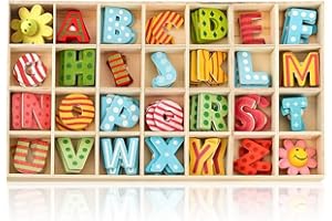 LGWJHCY 108 PCS Wooden Letters and Numbers Set -Alfabeto Legno Bambini,Storage Tray Lettere Maiuscole in Legno, Alfabeto Numeri in legno per Artigianato Artistico Fai da Te Decorazioni