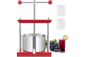 VEVOR Prensa de Vino de Frutas 3 L, 2 Barriles de Acero Inoxidable, Exprimidor Manual, Sidra, Manzana, Tintura de Uva, Miel, Aceite de Oliva, para Cocina al Aire Libre y Hogar, 260 x 205 x 560 mm