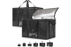 NZ home PRO Durable Insulated Cooler Bag (79L, 3XL, 2 Pack) for Food Delivery & Grocery Shopping with Zippered Top, Black Commercial Grade