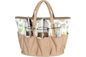 TOPINCN Garden Tools Bag, Tote Bag Set with 9 Pockets Multi-Purpose Organizer Diaper Canvas Bag Holder, Heavy Duty Gardening and Planting Kit, Gift for Men or Women Beige
