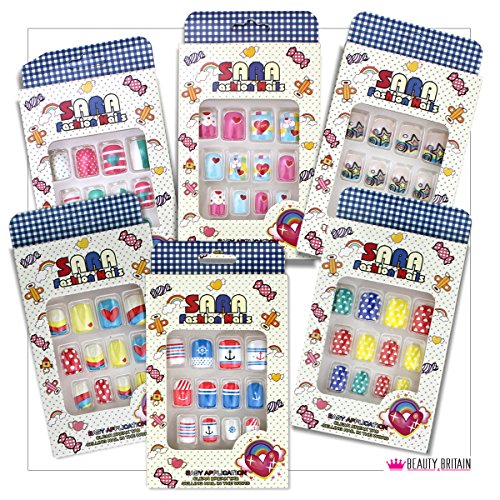 12 Sets Falsche Nägel für Kinder Pre-Glued einzeln verpackt viele Designs Farben - 3