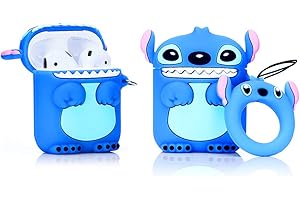 LEWOTE Airpods Silicone Case Funny Cover Compatible for Apple Airpods 1&2[Cartoon Series] (Stitch Blue)