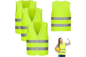 FCSNJH 3 Stück Warnwesten Auto, Männer Frauen Erwachsene Warnwesten, Warnweste Gelb Waschbar Universalgröße, 360 ° Reflektierende Unfallweste für Autofahrern Fahrern Arbeitskräften