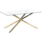 Beliani Rectangular Dining Table 63 x 90 cm Tempered Glass Top Transparent Gold Legs Cora