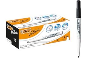 BIC Velleda, Marcatori Cancellabili, Colore Nero, Pennarelli per Lavagna, Punta Media 1.4mm, 1741, Confezione da 12, Fornitura Cancelleria Scuola e Ufficio