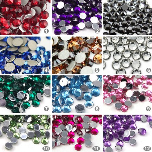 1200 Pcs 12 Mix Colors 3D Crystal Nail Art Rhinestone/Gems In Storage Case