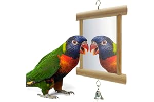 Beylos Boylos bird Mirror, Wooden Double Mirror with Bell for Parrots, Cockatiel, Budgerigar and Other Birds, 3.9 x 3.9inch/10 x 10cm