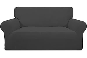 Greatime Stretch Sofabezug Sofaüberwurf Möbelschutz Sofaüberzug Couchbezug Couch Schild Sofahusse Weich mit Gummiband Schaumstreifen (Dunkelgrau,2-Sitzer)